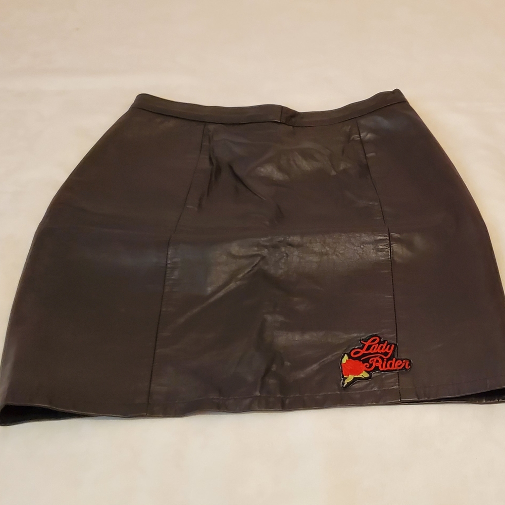 Outerwear by Pheonix 12 Vintage Black Genuine Leather Skirt w/Lady Rider Patch